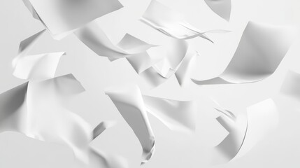 3d isolated fly white paper sheet. Fall document page on transparent background in vector. Realistic office paperwork piece set falling down. Bent and curl A4 scatter away on wind mockup clipart