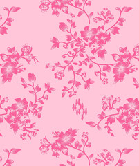 Beautiful floral pattern in vintage folk style. Hand-drawn flowers, leaves, berries on a dark background. Creative botanical backdrop for prints, wallpapers, fabrics