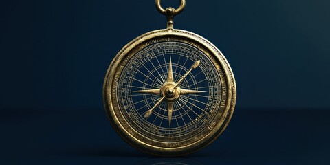 Polished Brass Astrolabe Displayed Elegantly on Deep Navy Blue Background