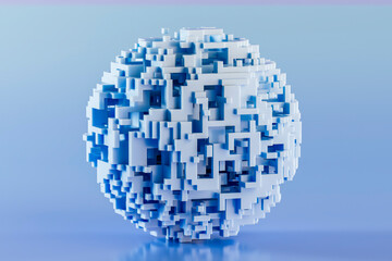 3D rendering of abstract pattern sphere against blue background