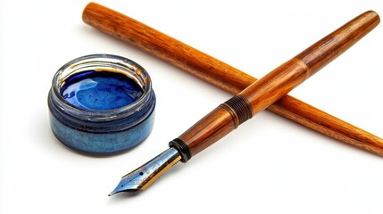 Professional Wooden Desk with Classic Writing Instruments for Trustworthy Communication