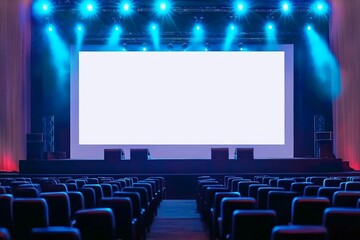 White screen display on stage at business presentation exhibition