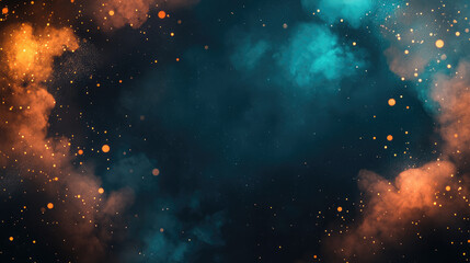 A blue and orange background with a lot of smoke and fire