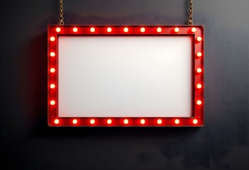 Marquee frame with retro light bulbs. Vintage red light sign boarder for casino, broadway billboard, circus or movie cinema. Rectangle bright signboard for ads, promotion and sale with copy space