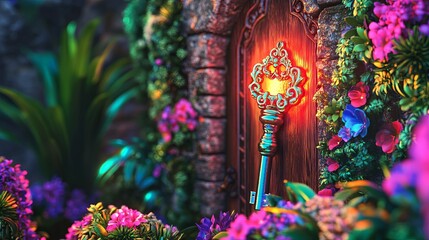 Magical Key Unlocking Enchanted Forest Door