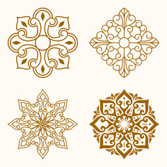 Damask seamless set. The lines carve into beautiful petals.