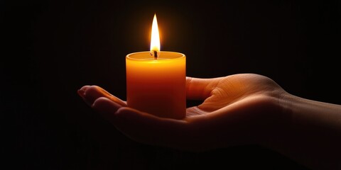 A hand holding a candle with a delicate flame, symbolizing peace and calm.