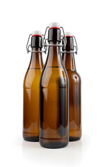 Old beer bottle, brown glass vintage beerbottle isolated, a quality traditional time-tested drink