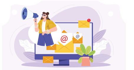 A vibrant depiction of digital campaigns, focusing on email marketing tools, analytics, and collaborative strategy-building for success.