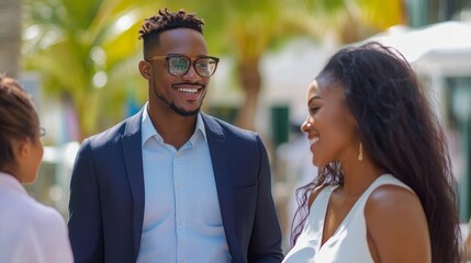 Male Real Estate Broker Explaining Development Plan To Young Couple, Generative AI