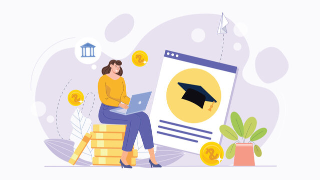 A professional depiction of the educational loan process with student-friendly visuals, highlighting financial aid and accessible banking solutions.