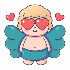 Valentine's celebration with cute angel character whimsical design colorful background romantic concept