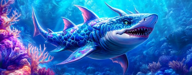 Fototapeta premium Underwater Hybrid Shark and Dragon Design