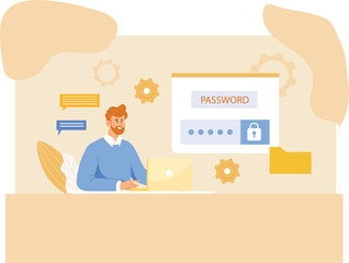 A professional design emphasizing secure online login systems, featuring password protection icons and encrypted digital interfaces.