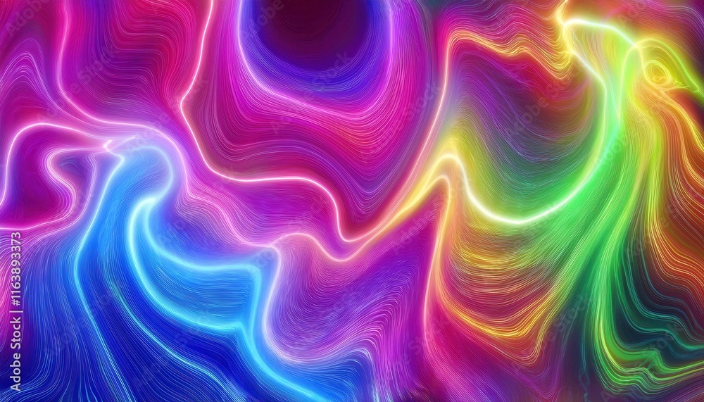 Aufkleber vibrant neon swirl art. multicolored abstract fluid design with flowing electric lines and gradient 