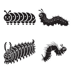 Silhouette of Looper Caterpillar Showcasing Intricate Details in Black and White