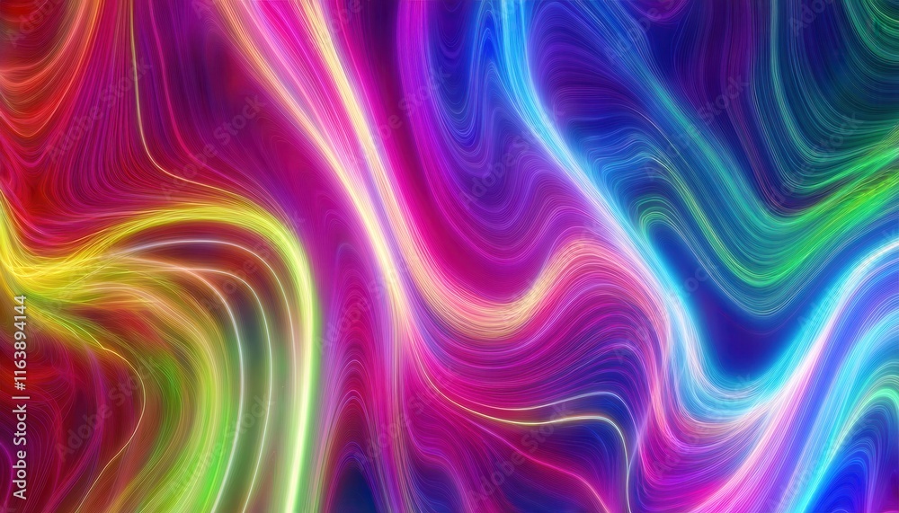 Aufkleber vibrant neon swirl art. multicolored abstract fluid design with flowing electric lines and gradient 
