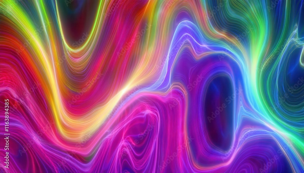Aufkleber vibrant neon swirl art. multicolored abstract fluid design with flowing electric lines and gradient 