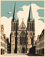 Fototapeta premium Germany: Poster Illustration Travel Print Decor Gift Paper Canvas Wall Retro Art