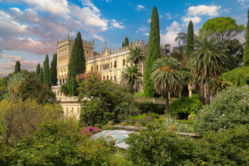 Fototapeta premium Palazzo Borghese Cavazza on Isola del Garda, view from the garden, Italy