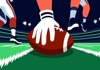 Football is held on ground by gloved player?s hand