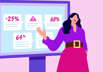 Businesswoman explaining strategies on screen in meeting at office