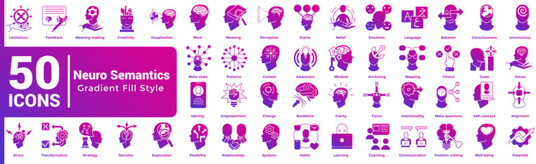 Neuro Semantics 50 icon set in gradient fill style
