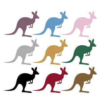  Set of kangaroo Silhouettes assorted colors transparent background clipart wild animal element graphic art design