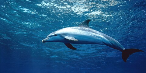 A Maui dolphin swimming in its natural habitat, surrounded by the Pacific Ocean.