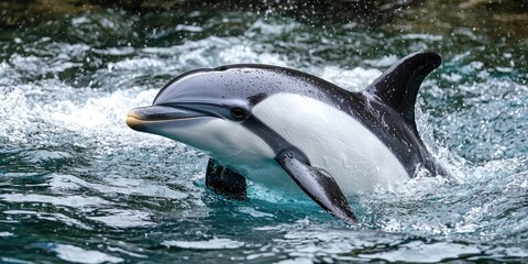 Fototapeta premium A Maui dolphin swimming in its natural habitat, surrounded by the Pacific Ocean.