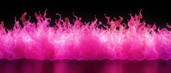 Obraz premium Pink fire flames burning intensely against a black background, reflecting on a surface.