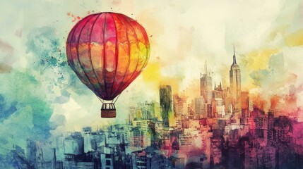 Obraz premium Colorful Hot Air Balloon over Cityscape Art