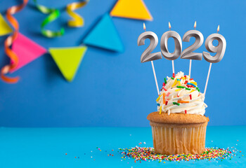 Candles number 2029 for happy new year - New years eve celebration on blue background