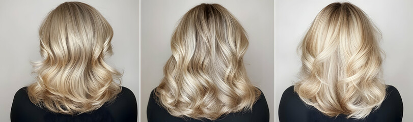 Fototapeta premium Blonde model displaying voluminous and elegantly styled curly hair -
