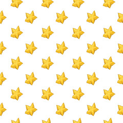 Carambola starfruit flat seamless pattern on white background. Wrapping paper, gift card, poster, banner design. Home decor, modern textile print. Summer bright geometric fruits patterned.