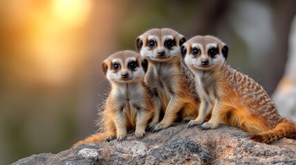 Fototapeta premium Three Meerkats on a Rock