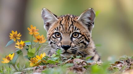 Fototapeta premium Adorable Tiger Cub Staring Directly