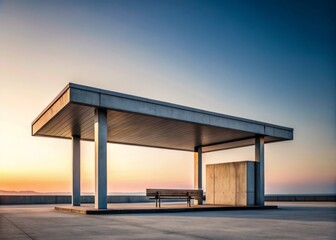 Obraz premium Minimalist Rest Area: Simple Lines & Shadows at a German Rastplatz