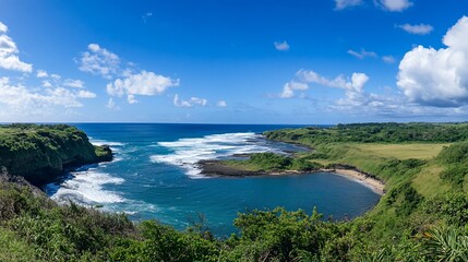 Stunning Panoramic View of a Secluded Cove on a Tropical Island