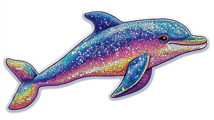 Vibrant Psychedelic Dolphin Swimming in Kaleidoscopic Underwater Scene