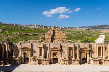 Jerash, Jordan: The ancient Greco-Roman city of Gerasa famous for temples, amphitheater and columns in Jordan in the Middle East.