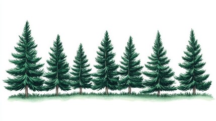 Obraz premium Whimsical Evergreen Grove Landscape with Banner Space on White Background