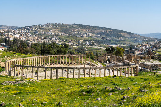 Jerash, Jordan: The ancient Greco-Roman city of Gerasa famous for temples, amphitheater and columns in Jordan in the Middle East.