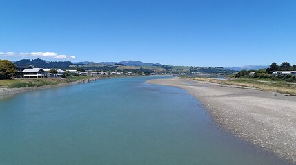 Serene River Landscape Under a Clear Blue Sky