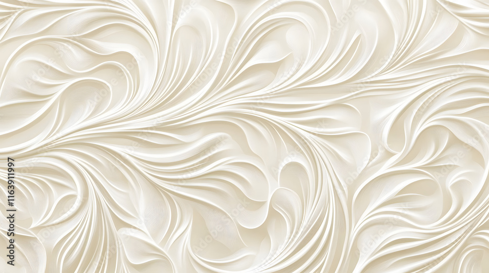 Wall mural elegant cream-colored seamless pattern with intricate swirls, ideal for sophisticated and luxurious 
