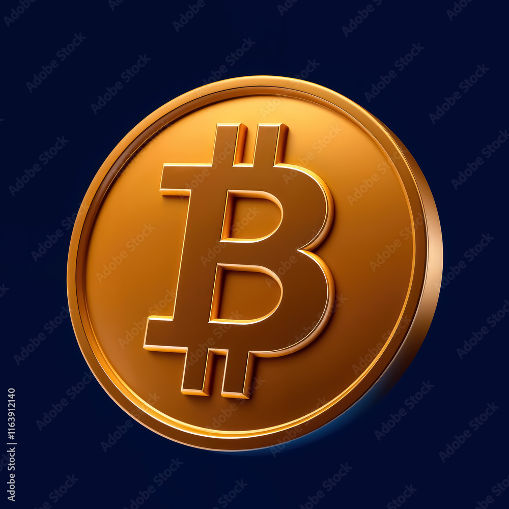 Poster 3d gold bitcoin cryptocurrency coin digital currency symbol on dark background represents financial 