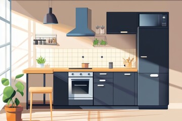 Modern Kitchen Design With Sunlight Streaming Through Window