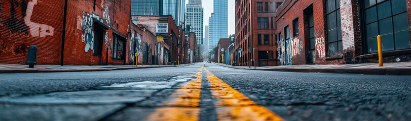 Obraz premium Empty Urban Asphalt Road with City Buildings in the Background -