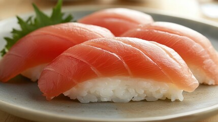 Fresh Sushi Plate with Focus on Fish and Rice