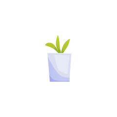 Green plant in white pot vector flat icon, cartoon potted flower in flowerpot container, nature herbal home decoration